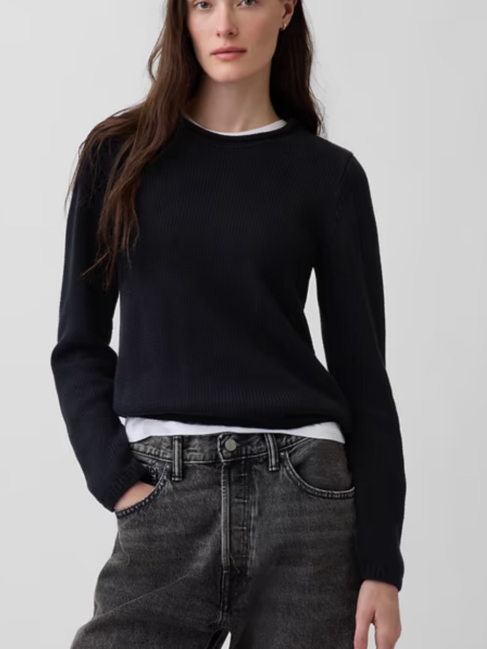 GAP Black Ribbed Crewneck Sweater